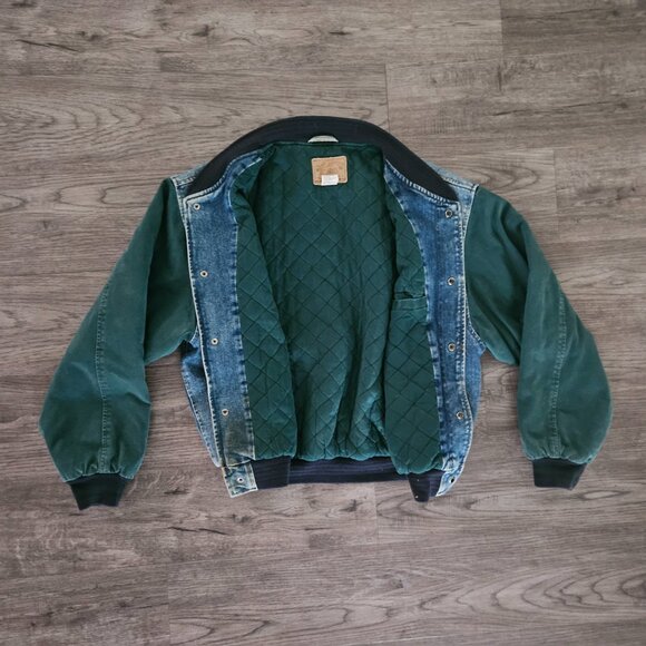 GAP Denim Varsity Jacket Blue Green Quilted Lined 90s Vintage Men’s L - Picture 9 of 9